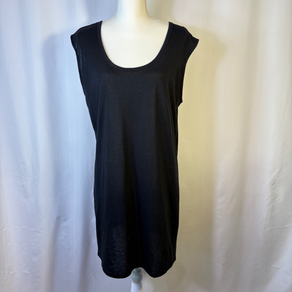 Vtg Op Cover Up Dress Womens XL 15-17 Black Sleeveless Scoop Back Tie Shoulder